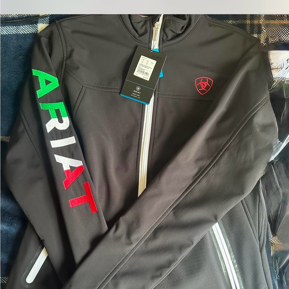 Ariat Black Bomber Jacket with Sleeve Text